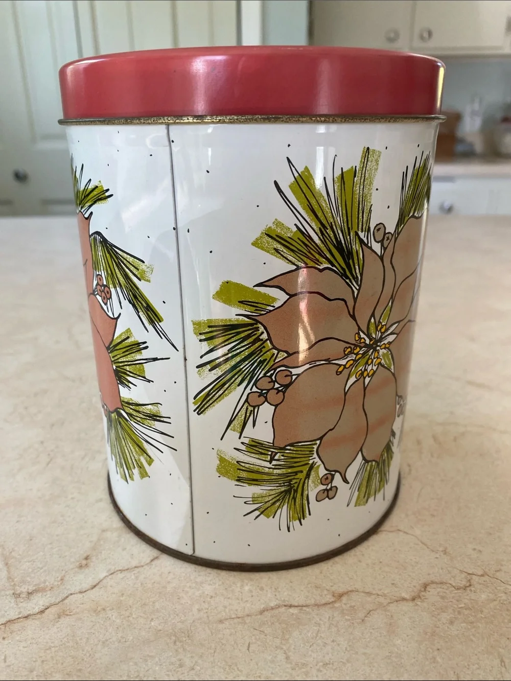 VINTAGE 80s Holiday Poinsettia Tin - Red Flower Design